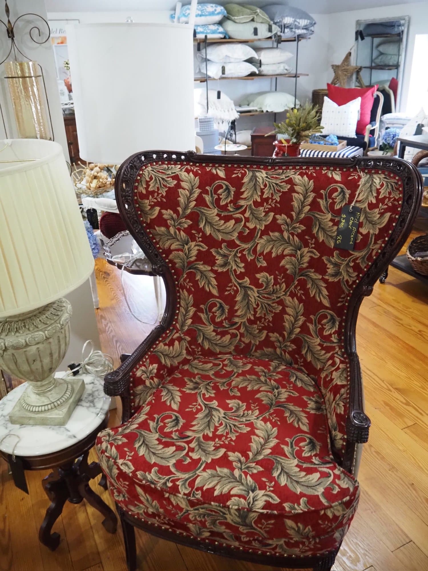 Vintage Chair with Damask Upholstery
